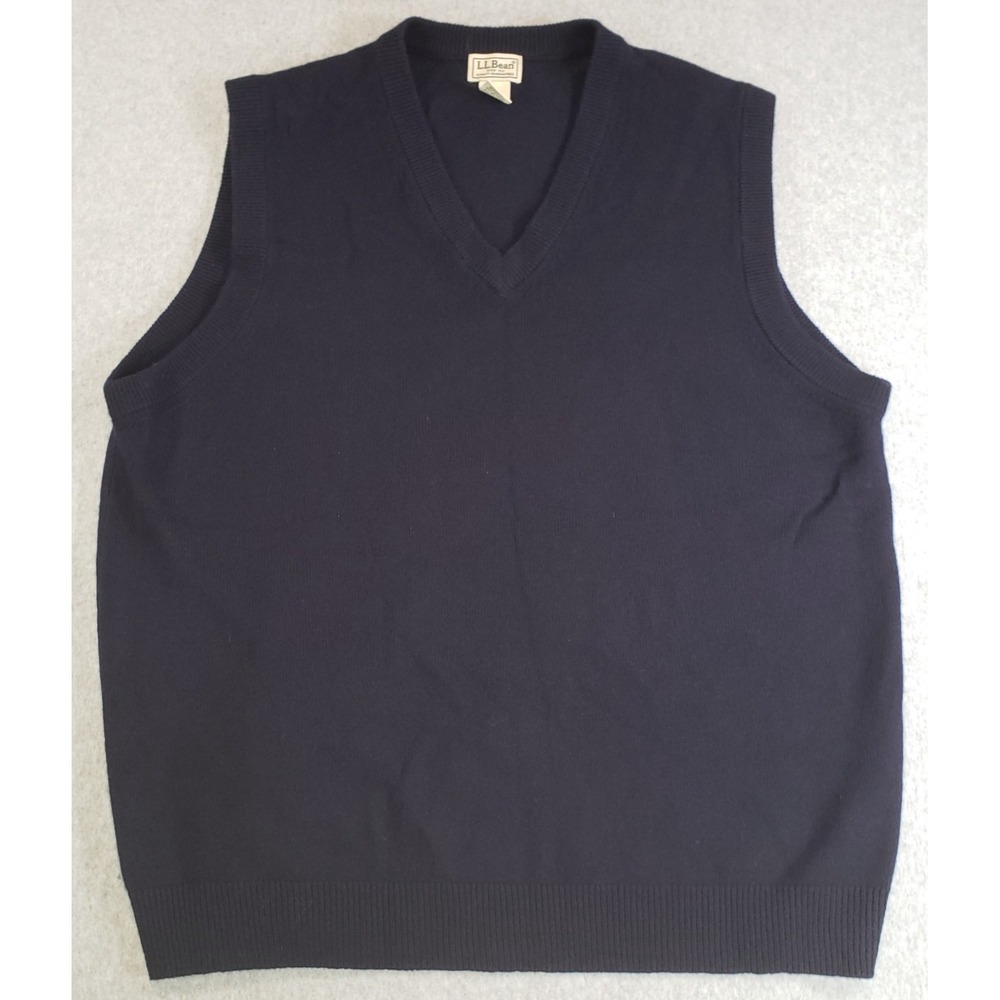 LL Bean Lambs Wool Sweater Vest Mens Navy Blue Size XL Pullover V Neck